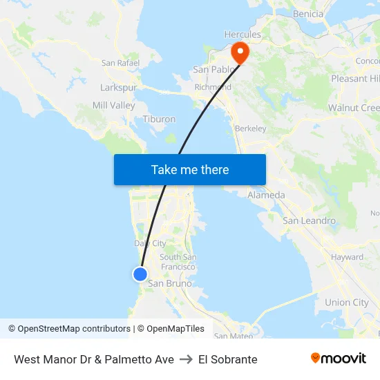 West Manor Dr & Palmetto Ave to El Sobrante map