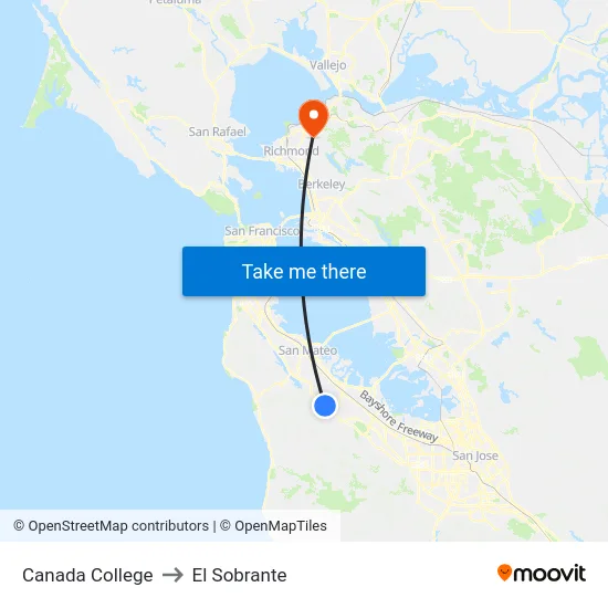 Canada College to El Sobrante map