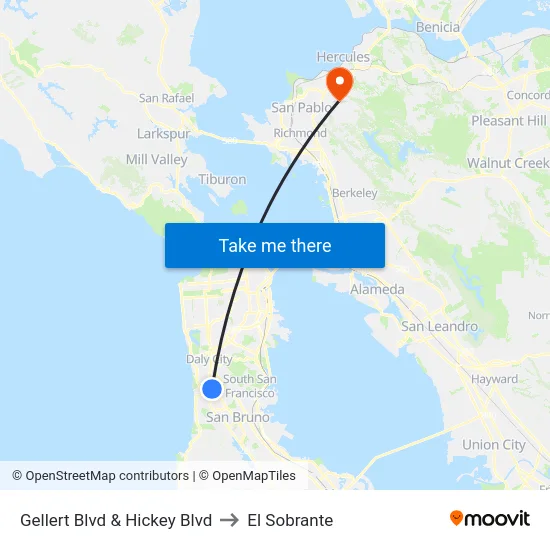 Gellert Blvd & Hickey Blvd to El Sobrante map
