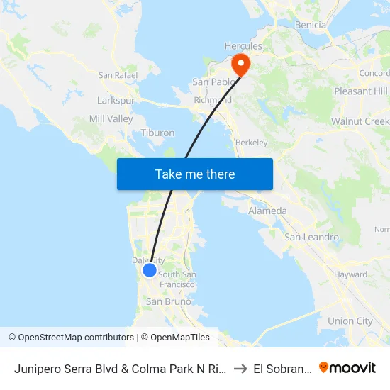 Junipero Serra Blvd & Colma Park N Ride to El Sobrante map