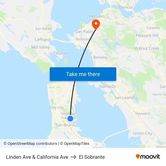 Linden Ave & California Ave to El Sobrante map