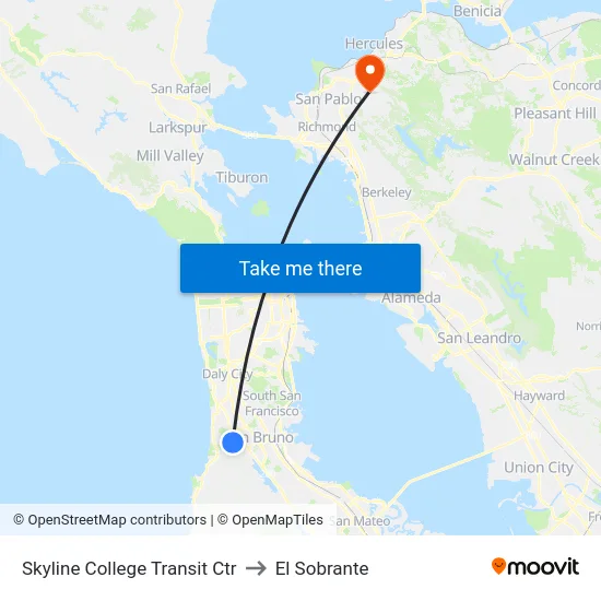 Skyline College Transit Ctr to El Sobrante map