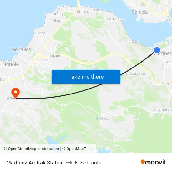 Martinez Amtrak Station to El Sobrante map