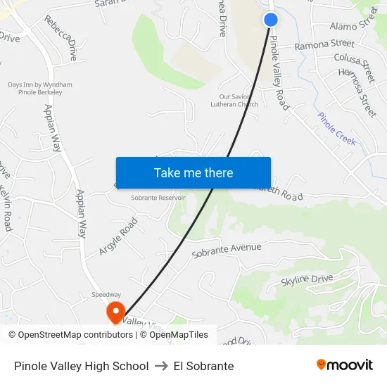 Pinole Valley High School to El Sobrante map
