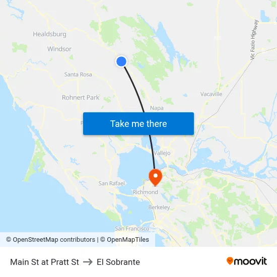 Main St at Pratt St to El Sobrante map