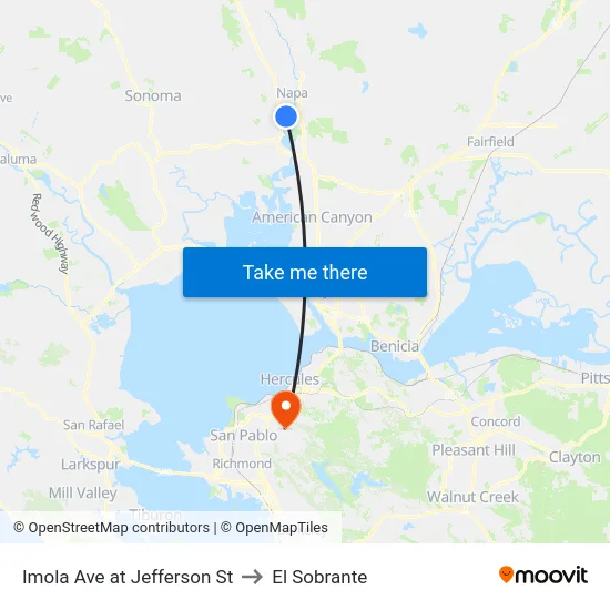 Imola Ave at Jefferson St to El Sobrante map