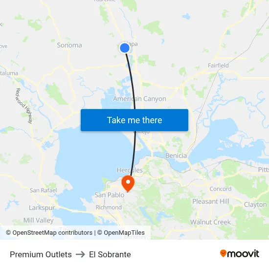Premium Outlets to El Sobrante map