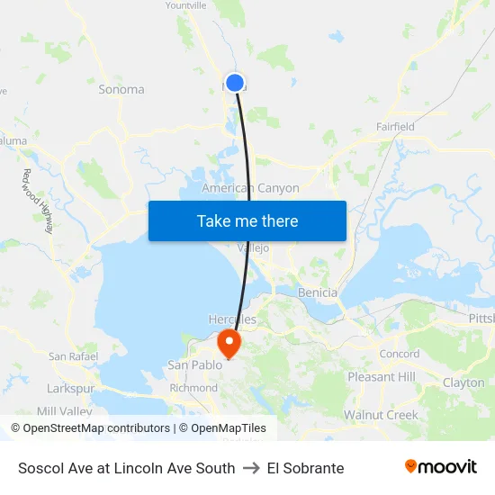 Soscol Ave at Lincoln Ave South to El Sobrante map