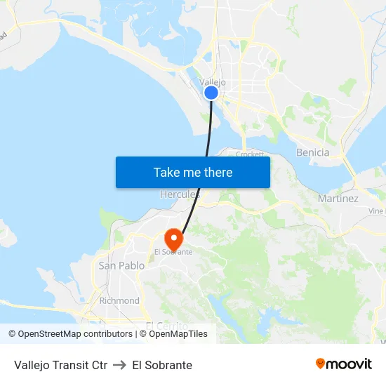 Vallejo Transit Ctr to El Sobrante map