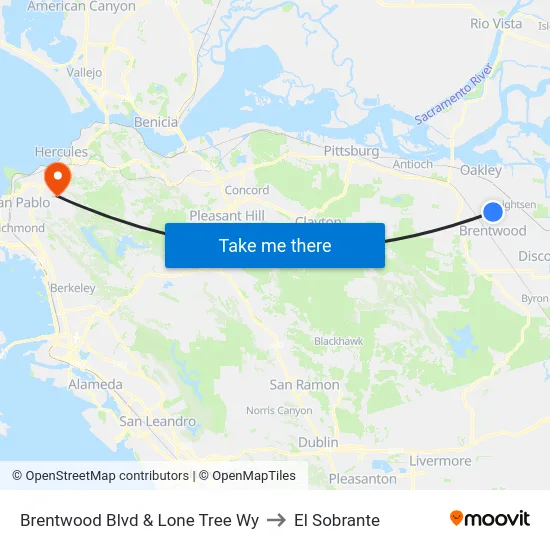 Brentwood Blvd & Lone Tree Wy to El Sobrante map