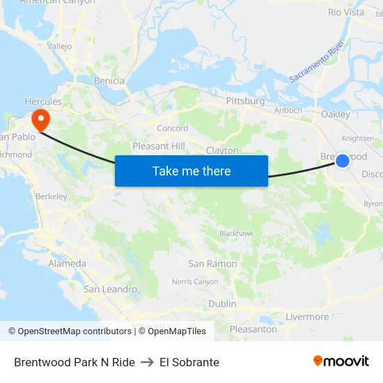 Brentwood Park N Ride to El Sobrante map