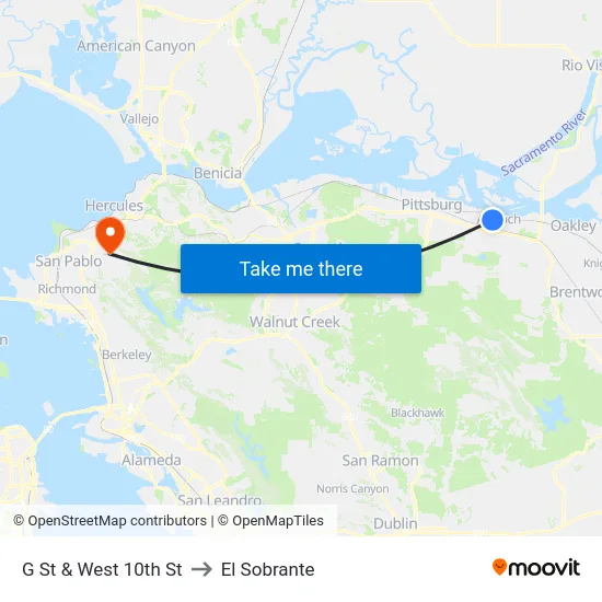 G St & West 10th St to El Sobrante map