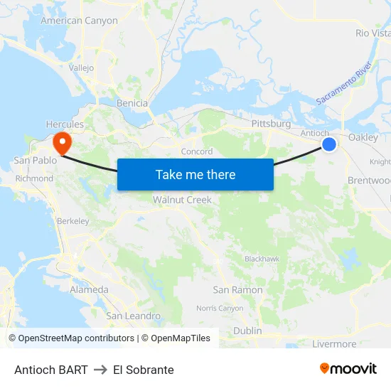 Antioch BART to El Sobrante map