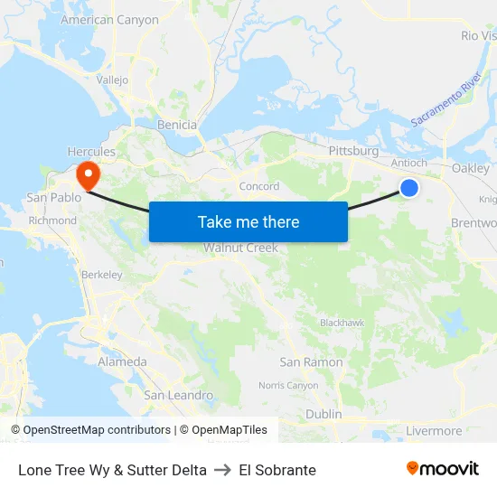 Lone Tree Wy & Sutter Delta to El Sobrante map