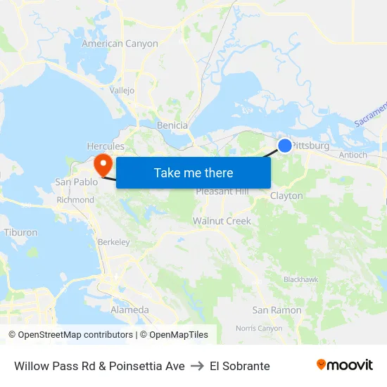 Willow Pass Rd & Poinsettia Ave to El Sobrante map