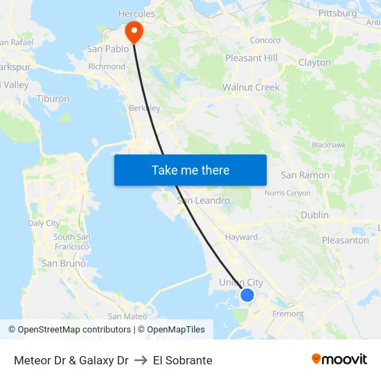 Meteor Dr & Galaxy Dr to El Sobrante map