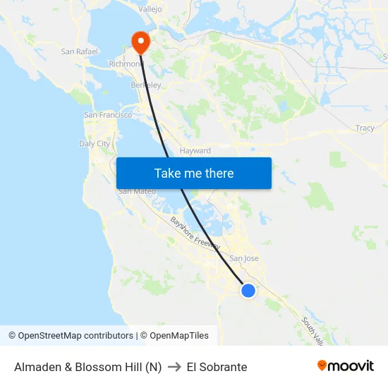 Almaden & Blossom Hill (N) to El Sobrante map