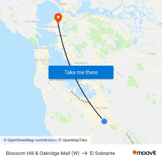 Blossom Hill & Oakridge Mall (W) to El Sobrante map
