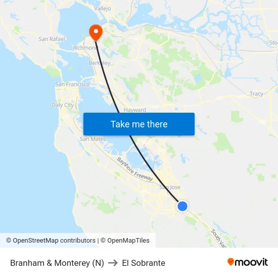 Branham & Monterey (N) to El Sobrante map