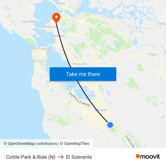 Cottle Park & Ride (N) to El Sobrante map