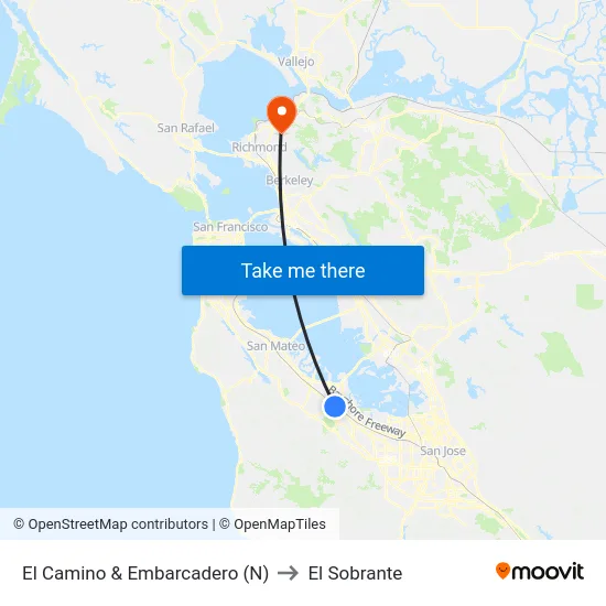 El Camino & Embarcadero (N) to El Sobrante map