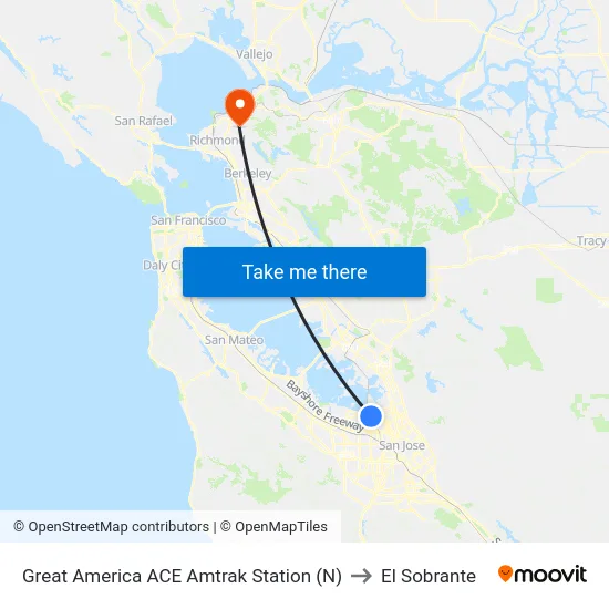 Great America ACE Amtrak Station (N) to El Sobrante map