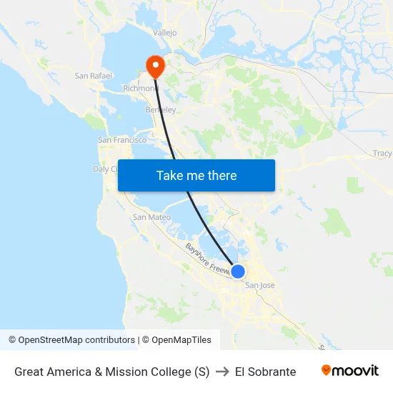 Great America & Mission College (S) to El Sobrante map