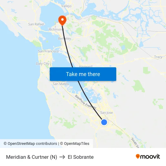 Meridian & Curtner (N) to El Sobrante map