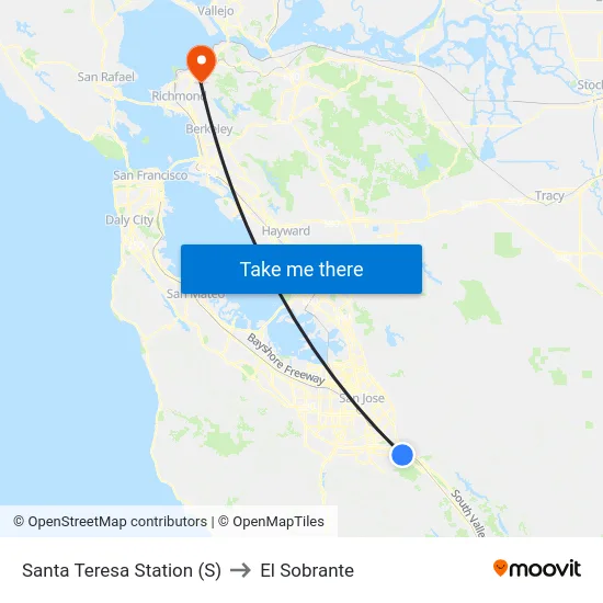 Santa Teresa Station (S) to El Sobrante map