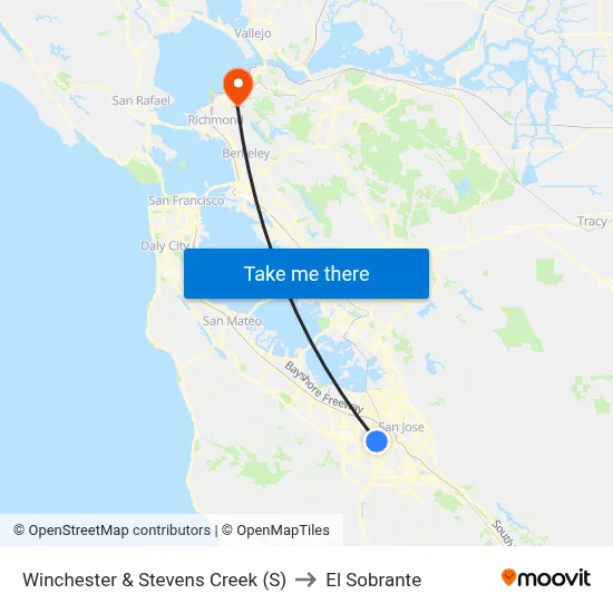 Winchester & Stevens Creek (S) to El Sobrante map
