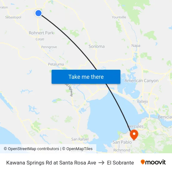 Kawana Springs Rd at Santa Rosa Ave to El Sobrante map