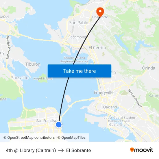 4th @ Library (Caltrain) to El Sobrante map