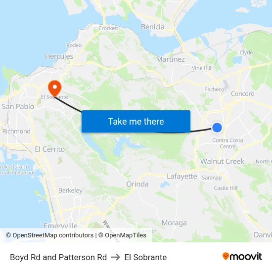 Boyd Rd and Patterson Rd to El Sobrante map