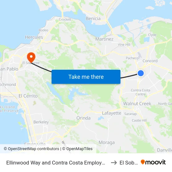 Ellinwood Way and Contra Costa Employment Human Services to El Sobrante map