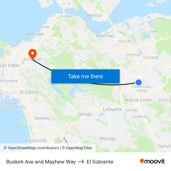 Buskirk Ave and Mayhew Way to El Sobrante map