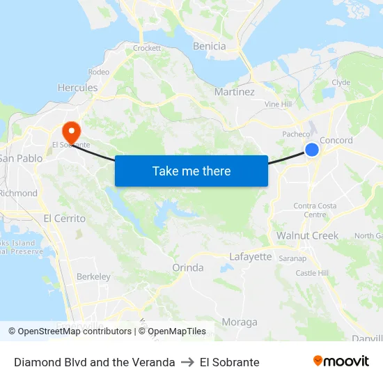 Diamond Blvd and the Veranda to El Sobrante map