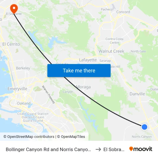 Bollinger Canyon Rd and Norris Canyon Rd to El Sobrante map