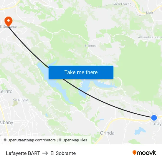 Lafayette BART to El Sobrante map