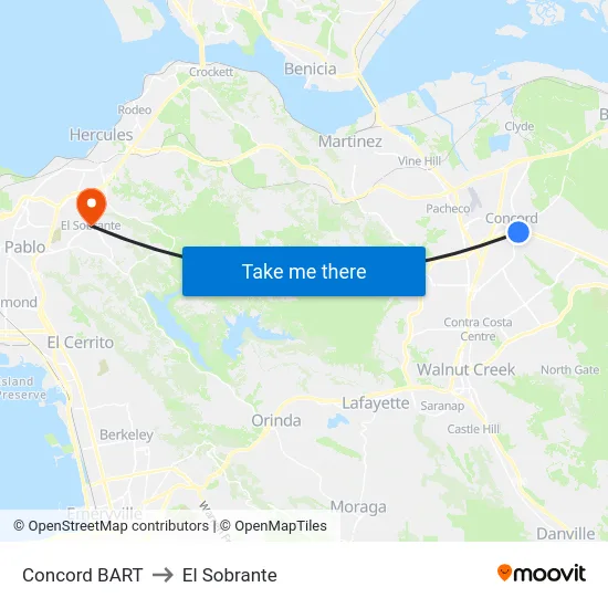 Concord BART to El Sobrante map