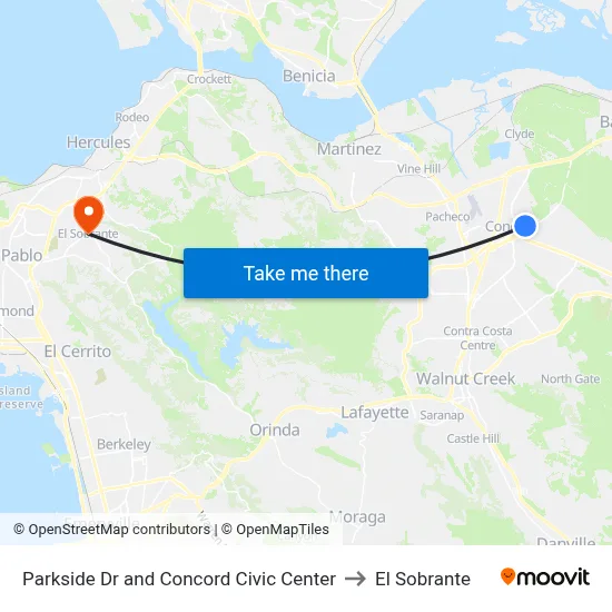 Parkside Dr and Concord Civic Center to El Sobrante map