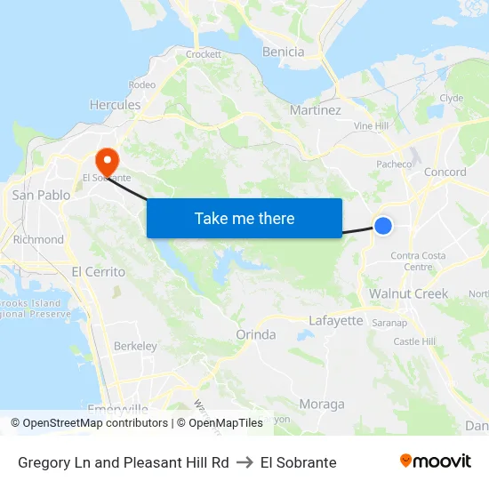 Gregory Ln and Pleasant Hill Rd to El Sobrante map