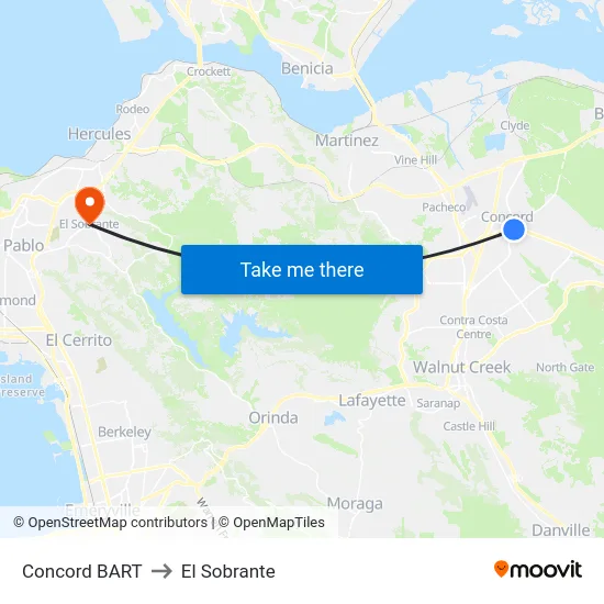 Concord BART to El Sobrante map