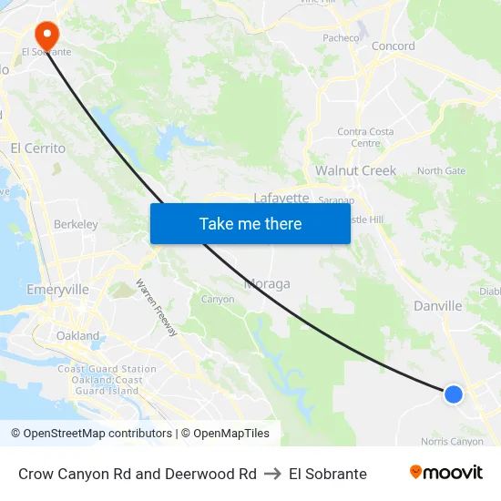 Crow Canyon Rd and Deerwood Rd to El Sobrante map