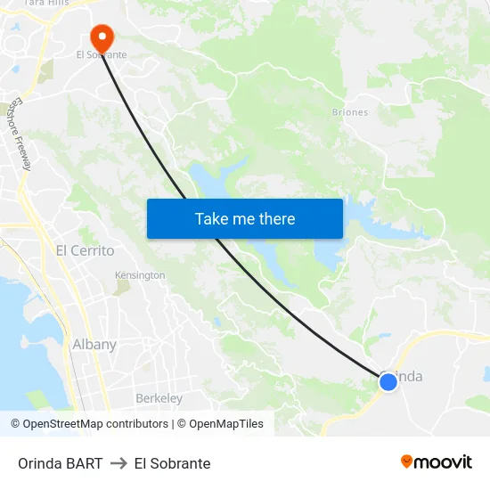 Orinda BART to El Sobrante map