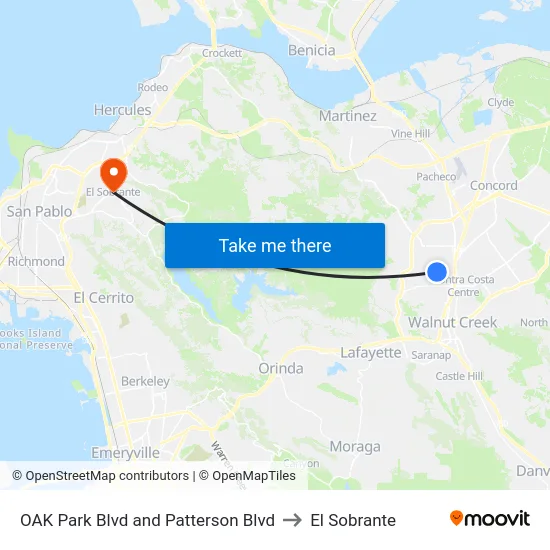 OAK Park Blvd and Patterson Blvd to El Sobrante map