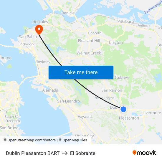 Dublin Pleasanton BART to El Sobrante map