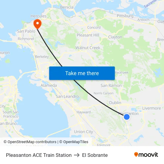 Pleasanton ACE Train Station to El Sobrante map