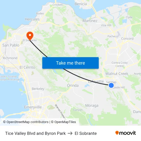 Tice Valley Blvd and Byron Park to El Sobrante map