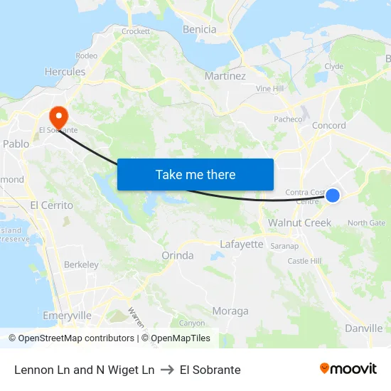 Lennon Ln and N Wiget Ln to El Sobrante map