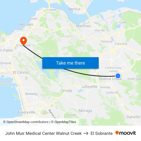 John Muir Medical Center Walnut Creek to El Sobrante map
